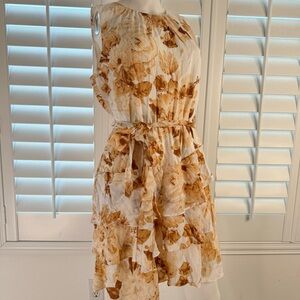 NWT EXPRESS Flowy Autumn Leaves Dress with Gold Accents